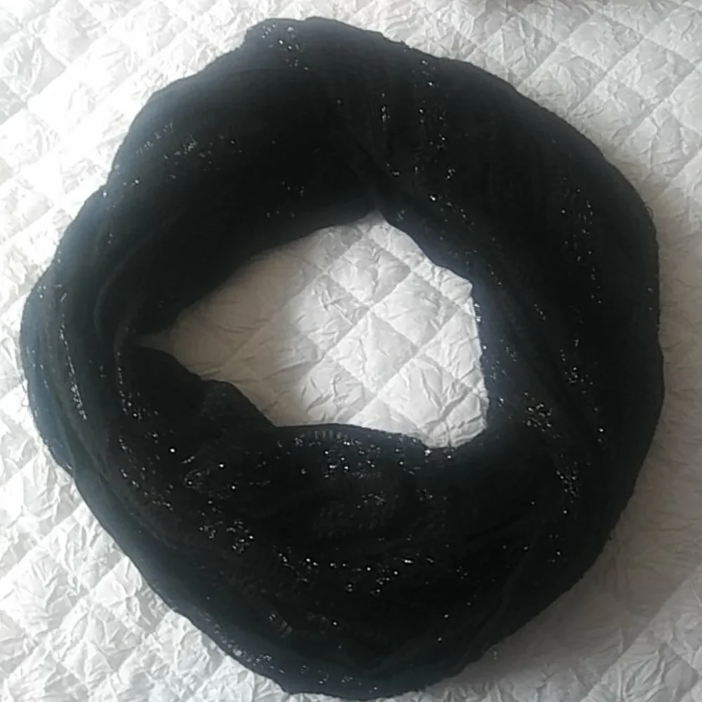 black infinity scarf with silver thread